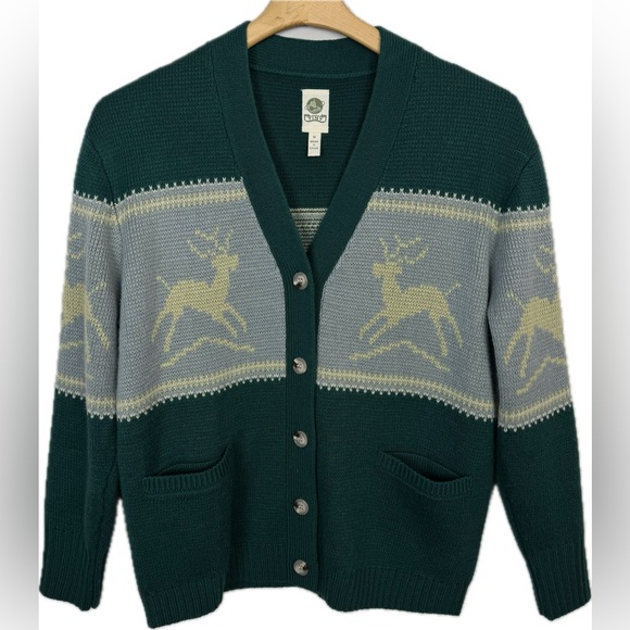 Anthropolgie Tiny V-neck Cardigan Reindeer Fair Isle Medium